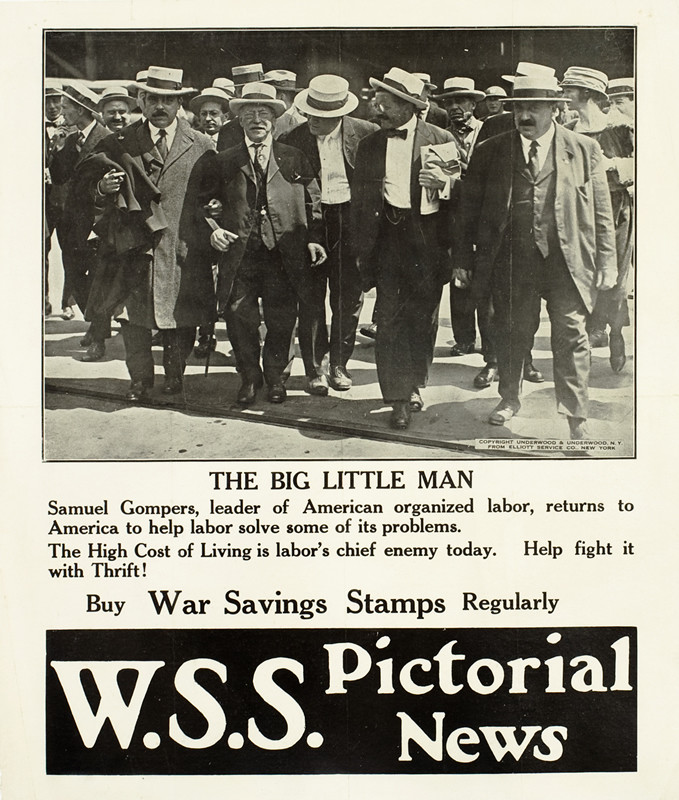 AFL leader Samuel Gompers leads march of men; black, white