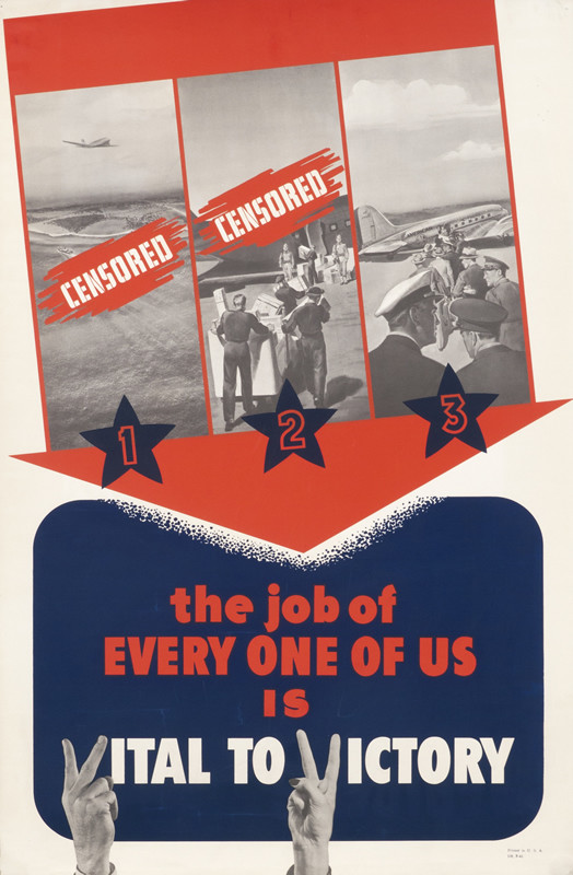 Three images of an airplane flying with the word "censored" over it, staff filling the plane with supplies with the word "censored" over it, and people bording the plane; Red, black blue