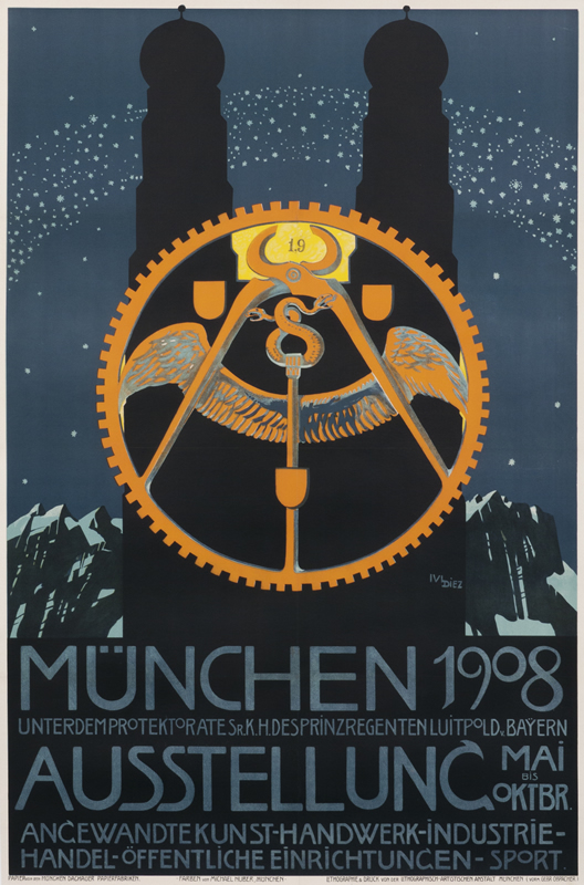 Emblem with Twin towers of Frauenkirche; black, blue, orange, yellow