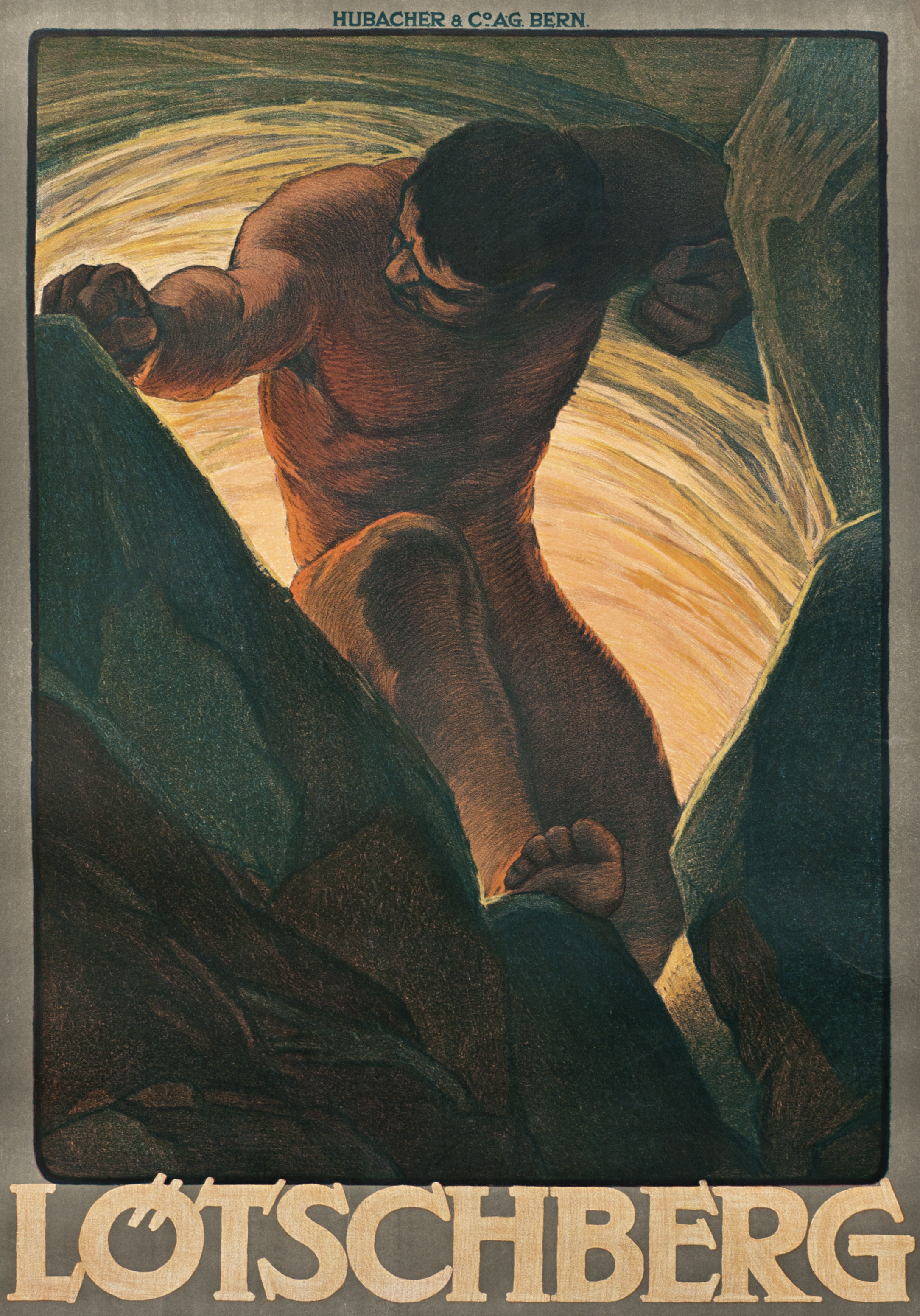 Giant emerges from the rocks; black, pink, blue