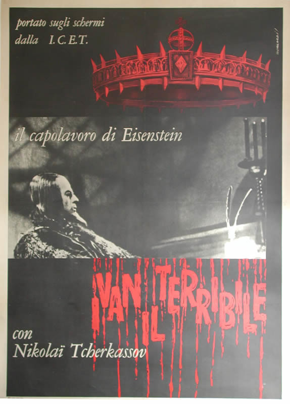 IVAN SEATED, CROWN, TITLE DRIPPING BLOOD; RED, B/W