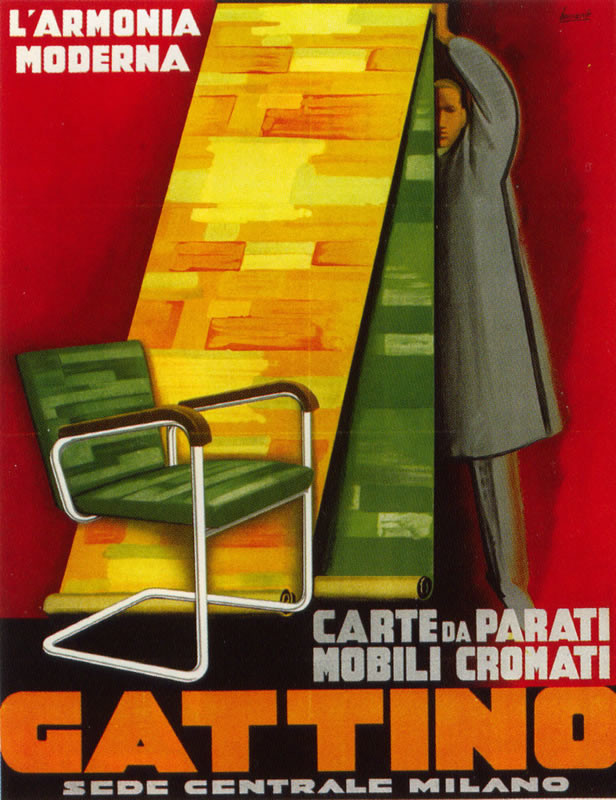 Man shows fabric and furniture; red, yellow, green