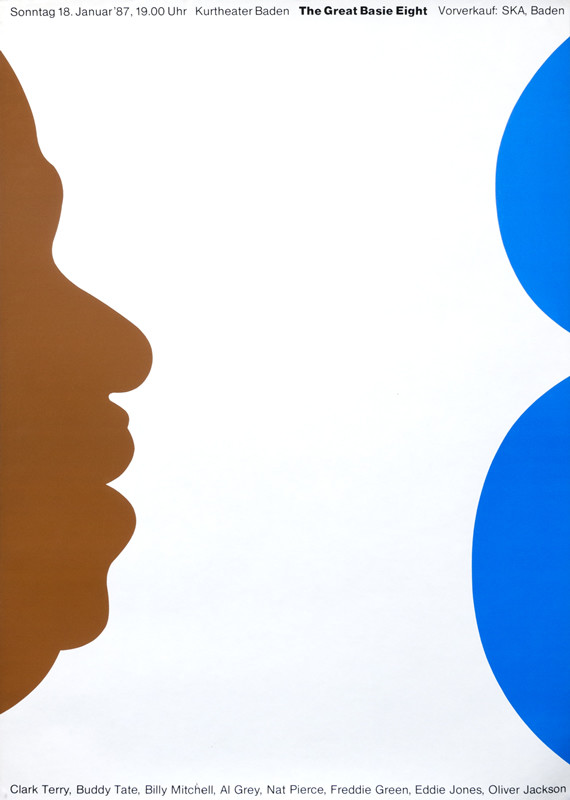 MAN, BLUE "8"; BLUE, BROWN, WHITE