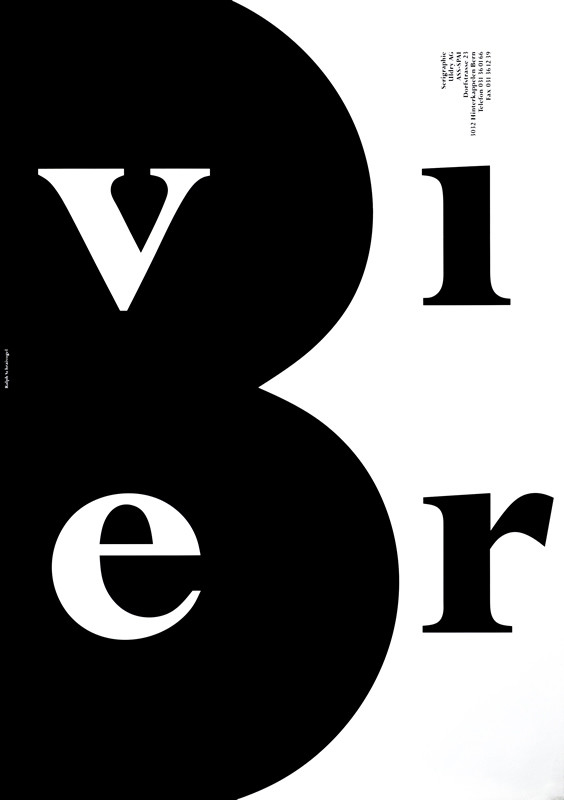 B with word for "four" - the poster Weltformat; black, white