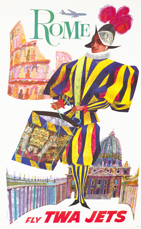 Roman guard, St Paul's in background; pink, yellow, purple
