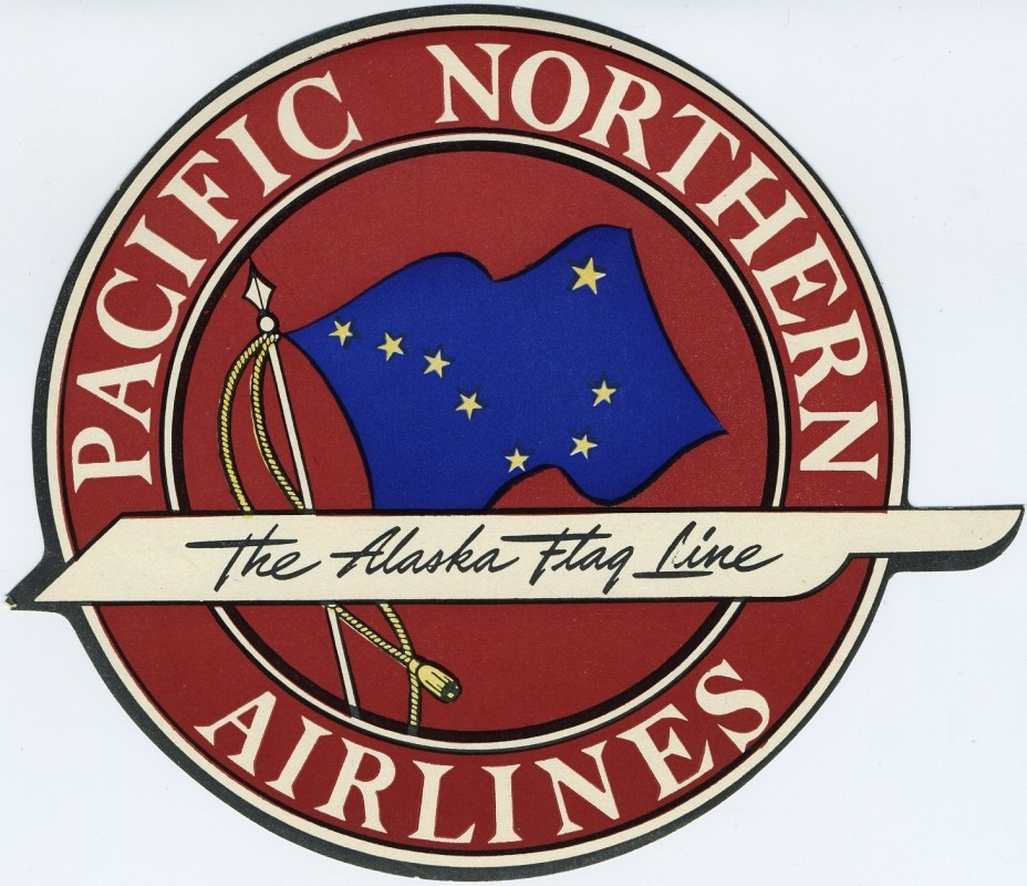 Flag in center, text block in center, text around; red, blue, white