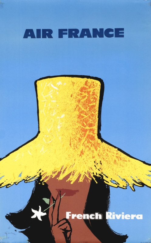 Woman in straw hat; yellow, blue, brown