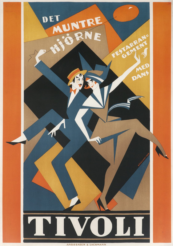 Couple dancing holding balloon; blue, orange, white, black