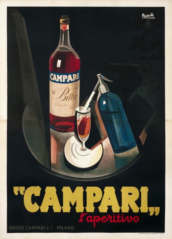 still-life (still life) of bottle and glass; black, blue, gold