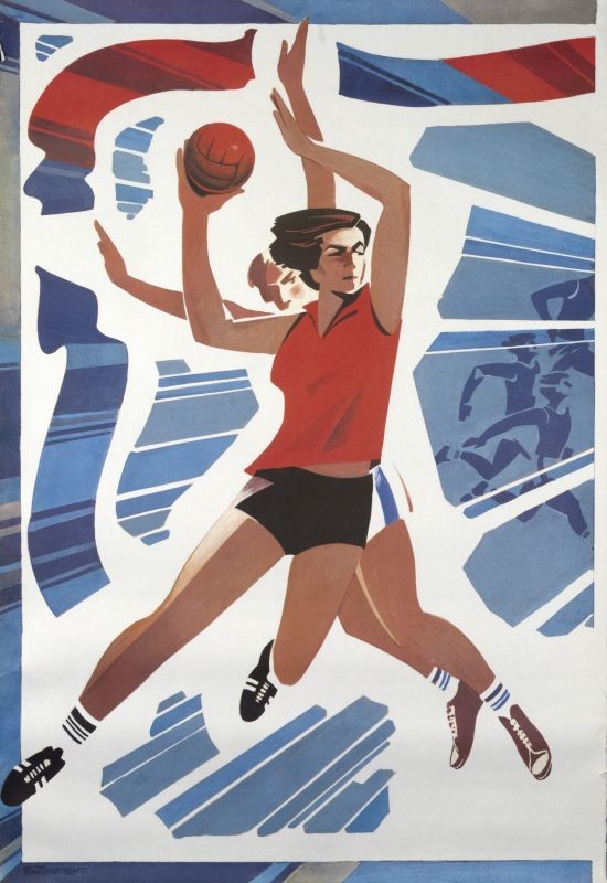 two female volleyball players in red and black; white, red, blue, black