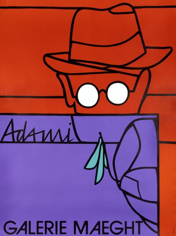 face in hats and glasses partially covered; red, purple