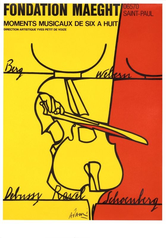 cello and bow; yellow, red