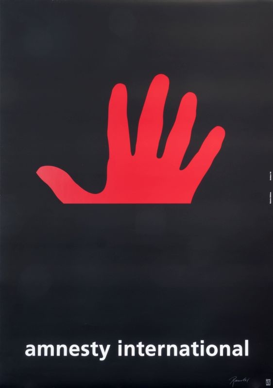hand reaching up; red, black